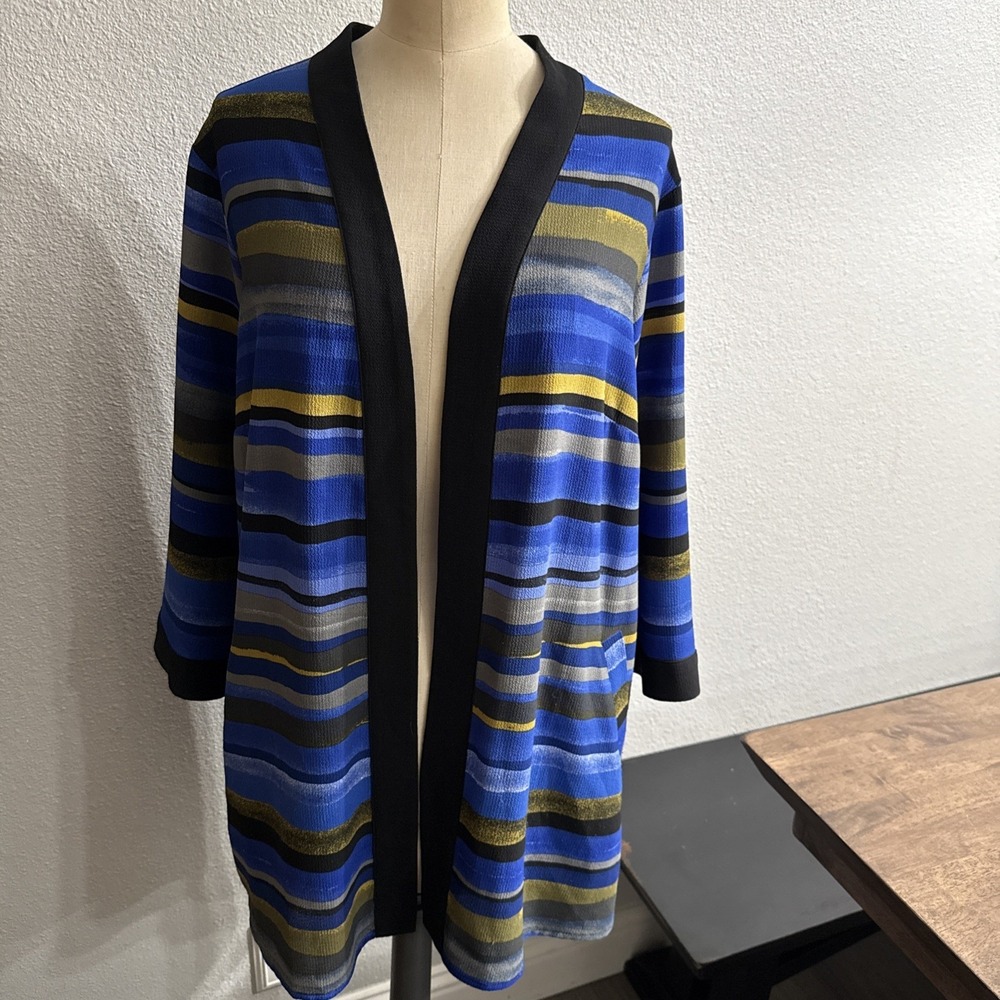 Linea by Louis Dell'Olio Women Blue Striped  Cardigan‎ Jacket Sz Medium Workwear